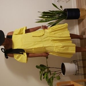 YELLOW cold shoulder dress, Medium, asymmetrical hem, ruffle hem, thick straps,